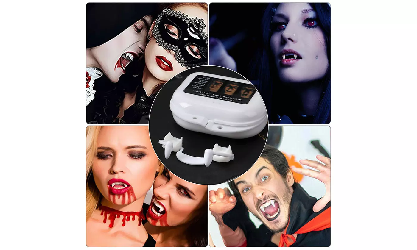 4 Sets Reusable Halloween Retractable Vampire Fangs White Plastic Zombie Teeth