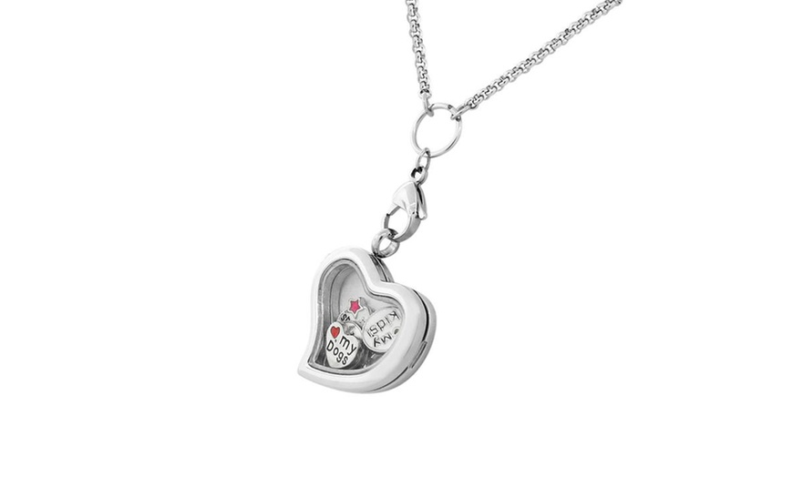 Image 3: Stainless Steel Silver-Tone Floating Charms Love Heart Dogs Mom Locket Pendant