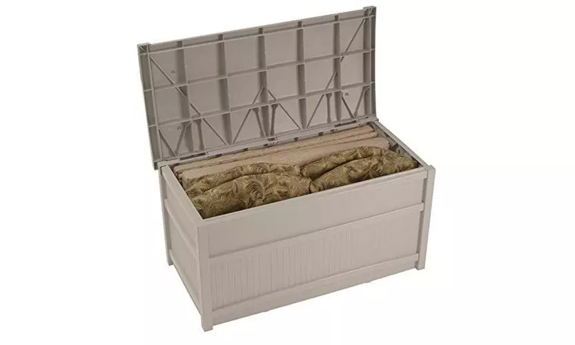 Suncast 50-Gallon Deck Box- Small Waterproof Outdoor Storage Container - Second Medium