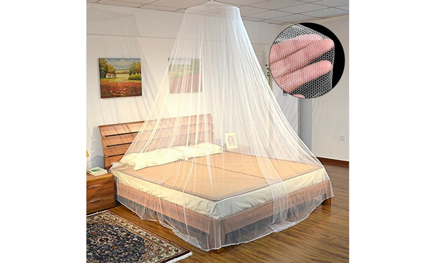 White Lace Bed Mosquito Netting Mesh Canopy Princess Round Dome Bedding ...