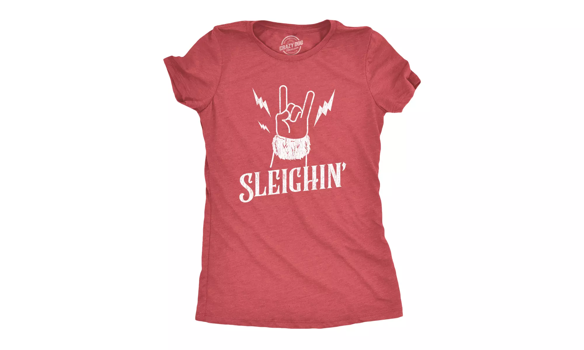 Womens Sleighin Tshirt Funny Santa Claus Christmas Rock And Roll Metal Fingers G - Primary Image