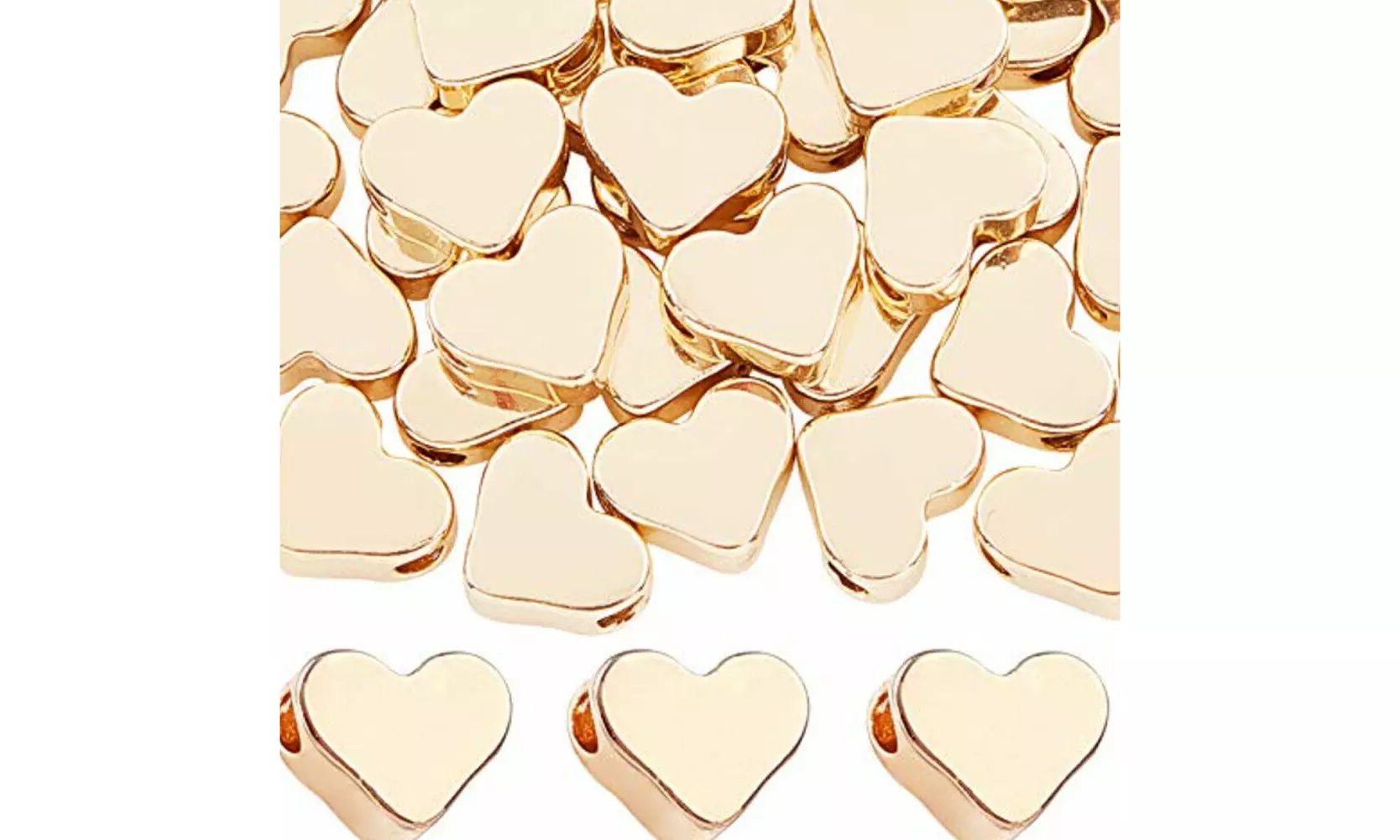 US 60-120 Pc 14K Gold Heart Spacer Beads Charm Brass Loose Bead Jewelry Making