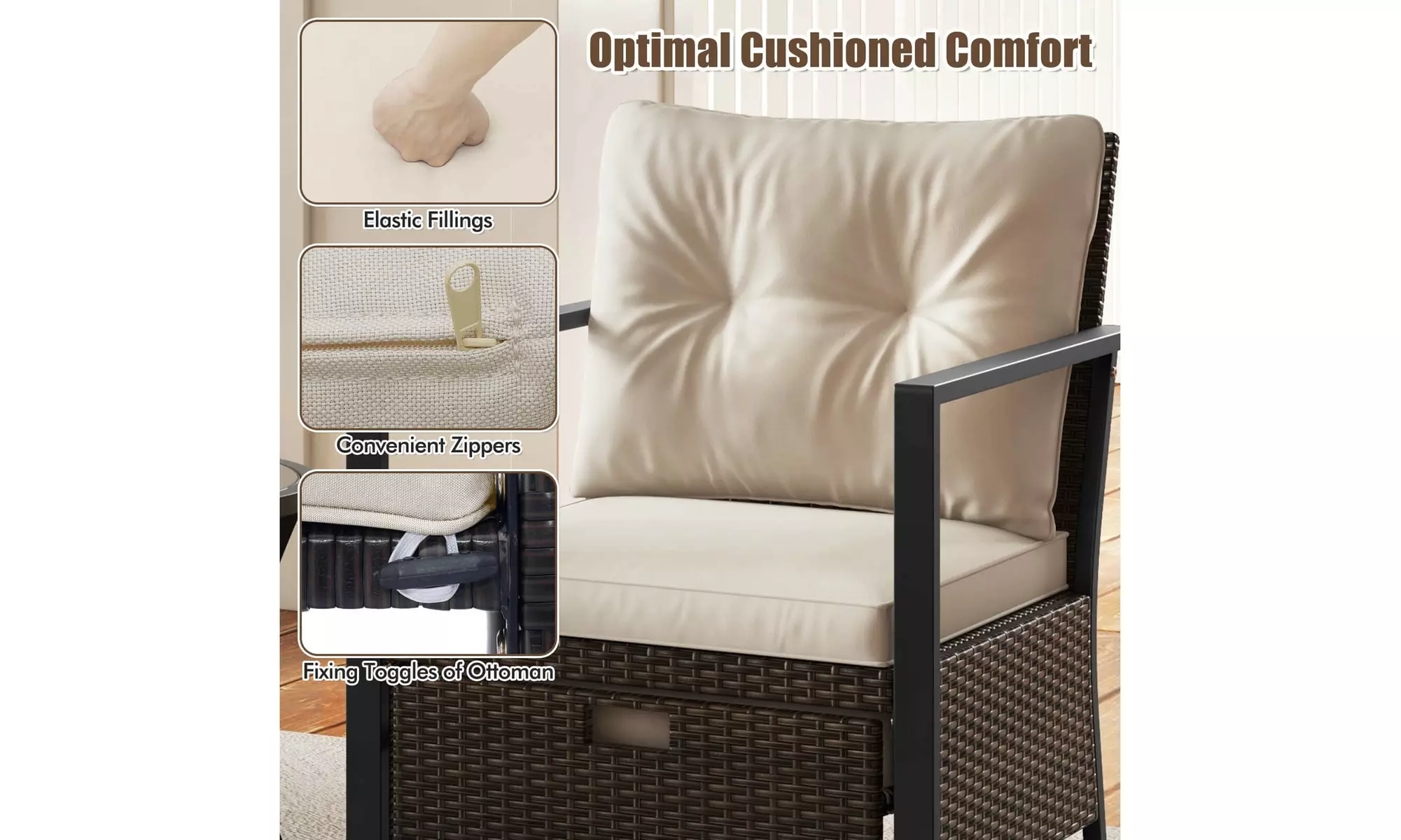 Costway 5 PCS Outdoor Furniture Set Rattan Chairs & Ottomans with Coffee Table