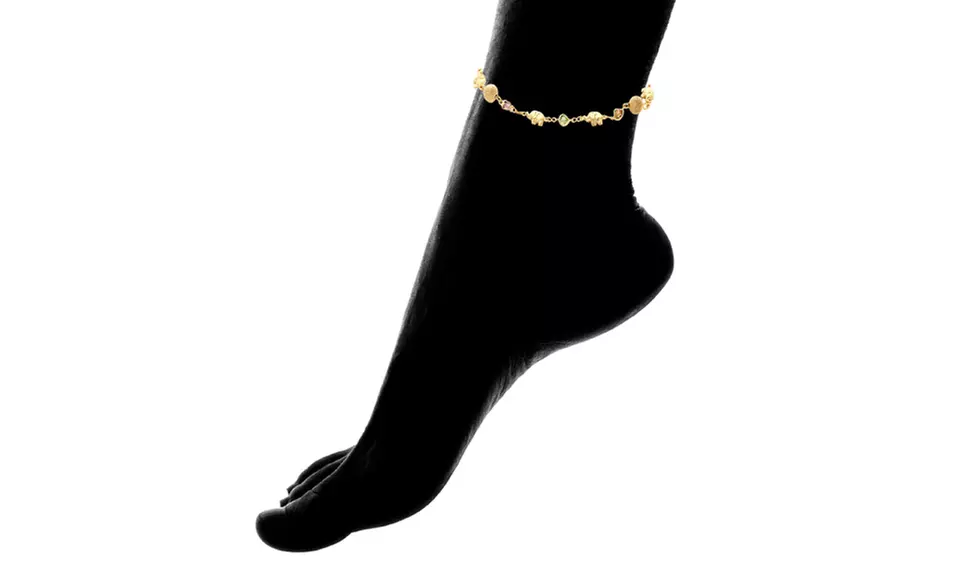 18K Gold Plated Elephant and Light Multi Color Crystals Anklet Bracelet - Second Medium