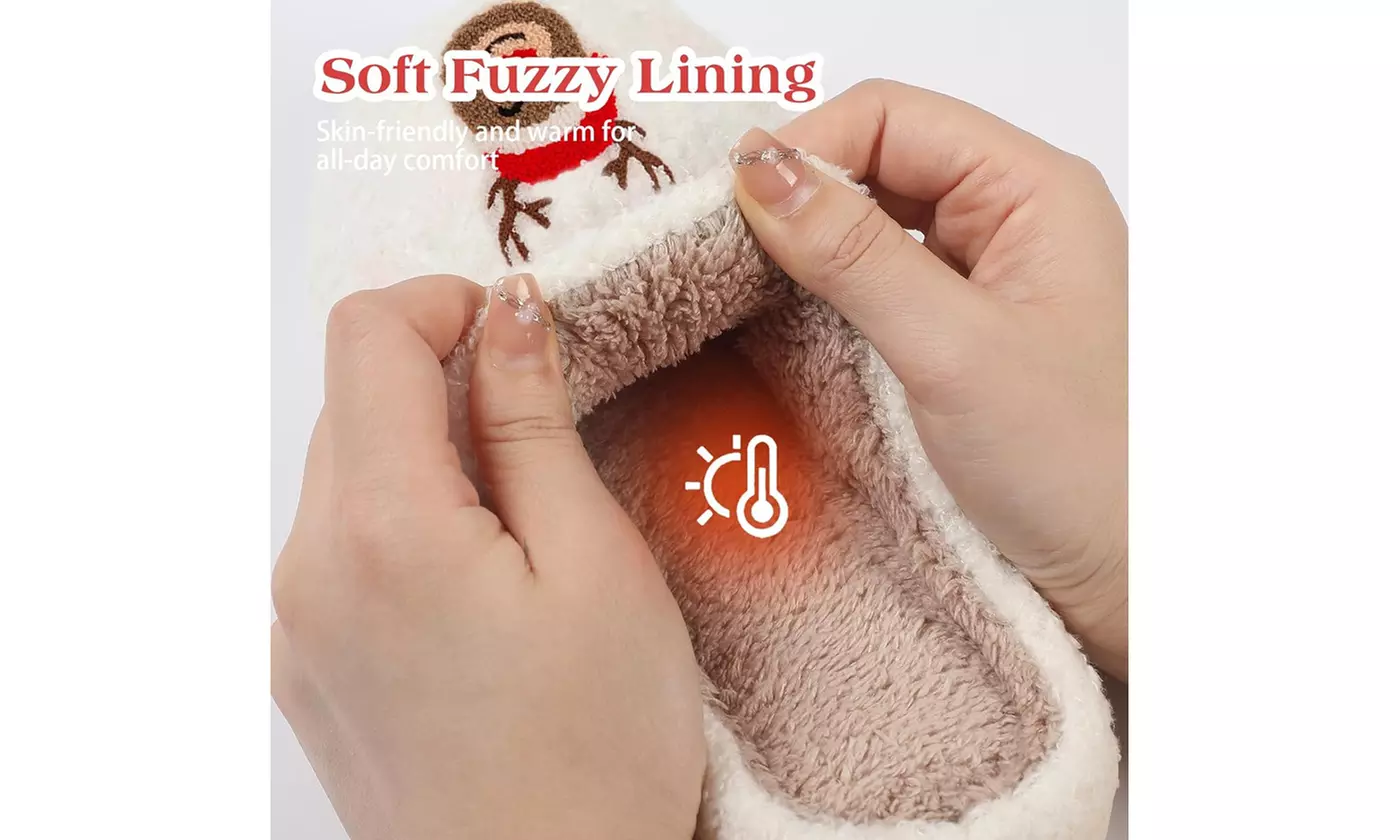 Cute Christmas Slippers for Women Warm Plush House Shoes