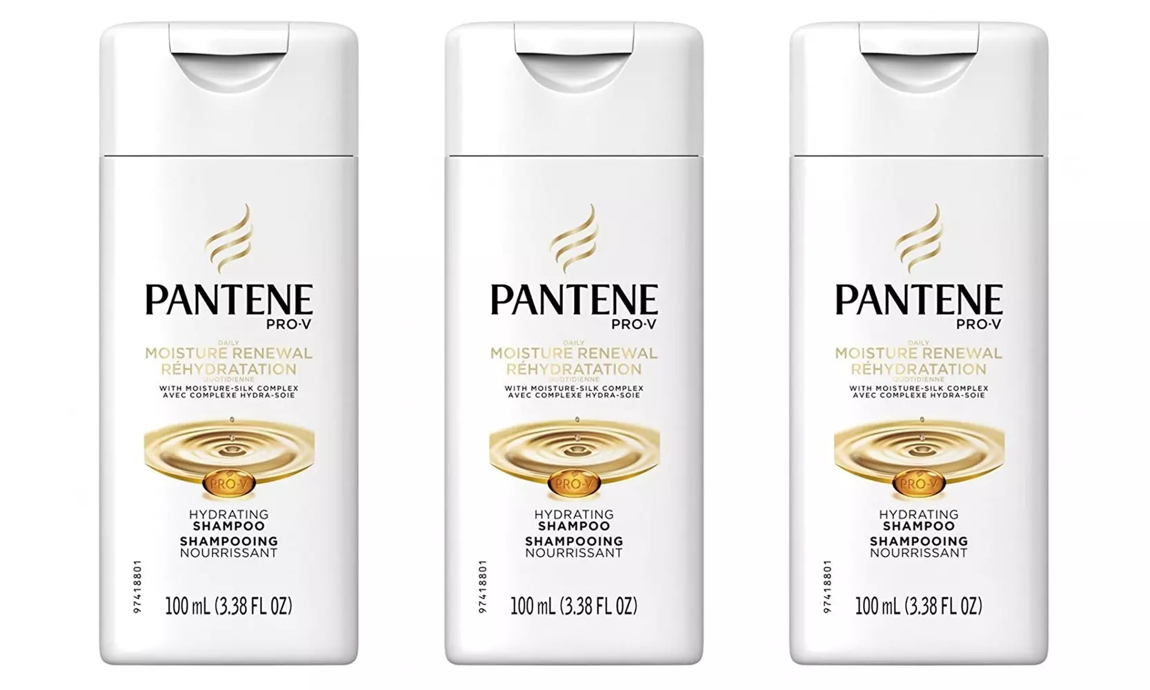 Pantene Shampoo Daily Moisture Renewal Hydrating 3.38 Oz Travel Size (Pack of 3) - Primary Image