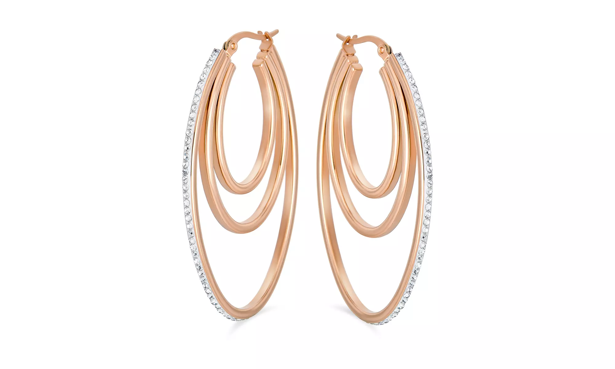 Pave Crystal Oval Boho Fashion Statement Big Hoop Earrings For Women - Primary Image