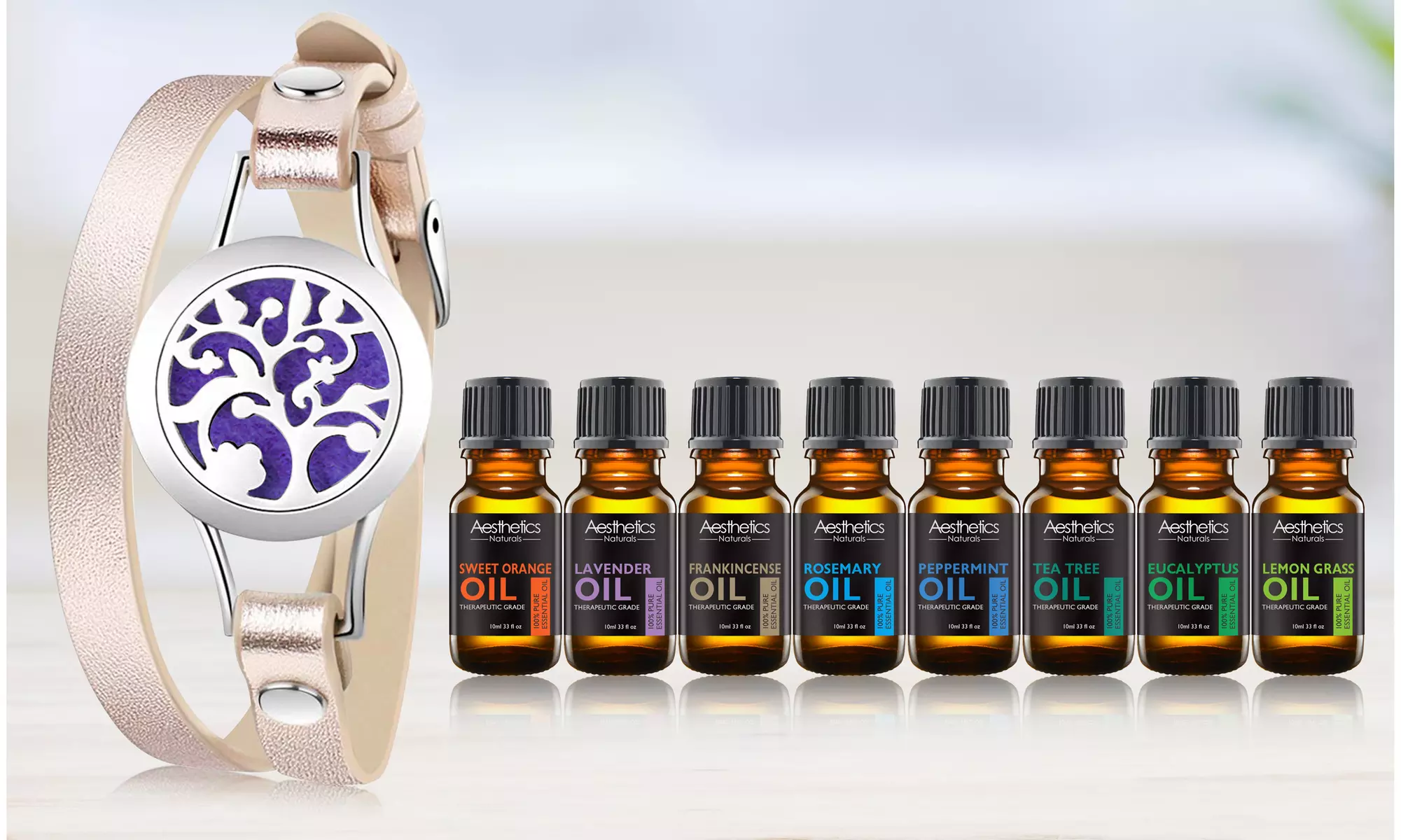 Tree of Life Designer Essential Oil Diffuser Leather Bracelet with Optional Oils - Second Medium