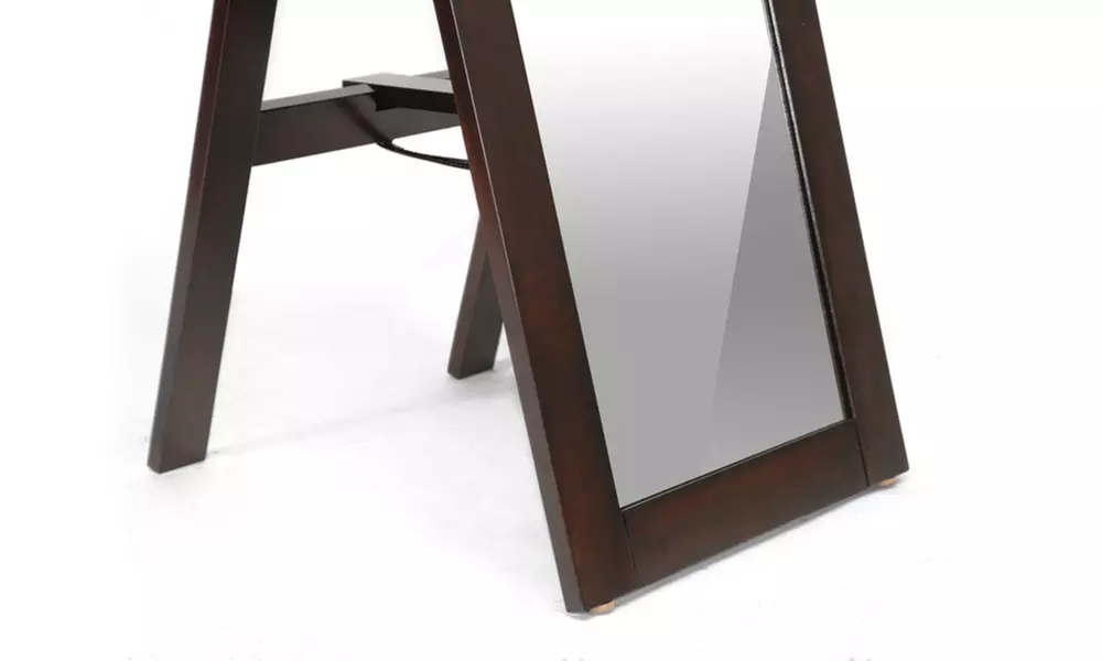 Lund Dark Brown Wood Modern Mirror with Built-In Stand - Second Medium