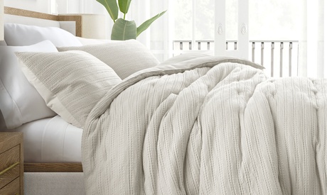 Waffle Textured 3 Piece Comforter Set All Season Ultra Soft Bedding White Twin/Twin XL Down Alternative