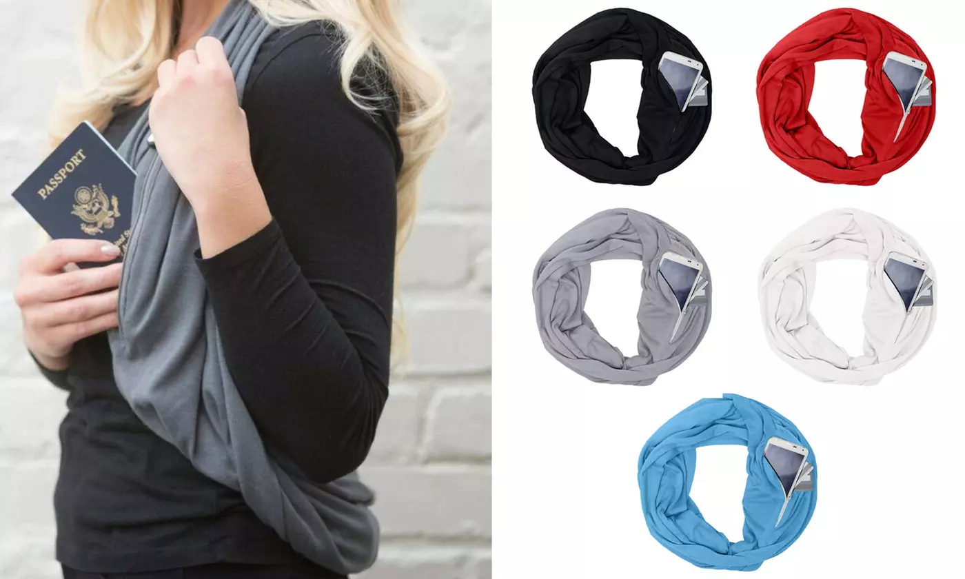 Convertible Infinity Loop Winter Scarf With Zipper Pocket for Women - Primary Image