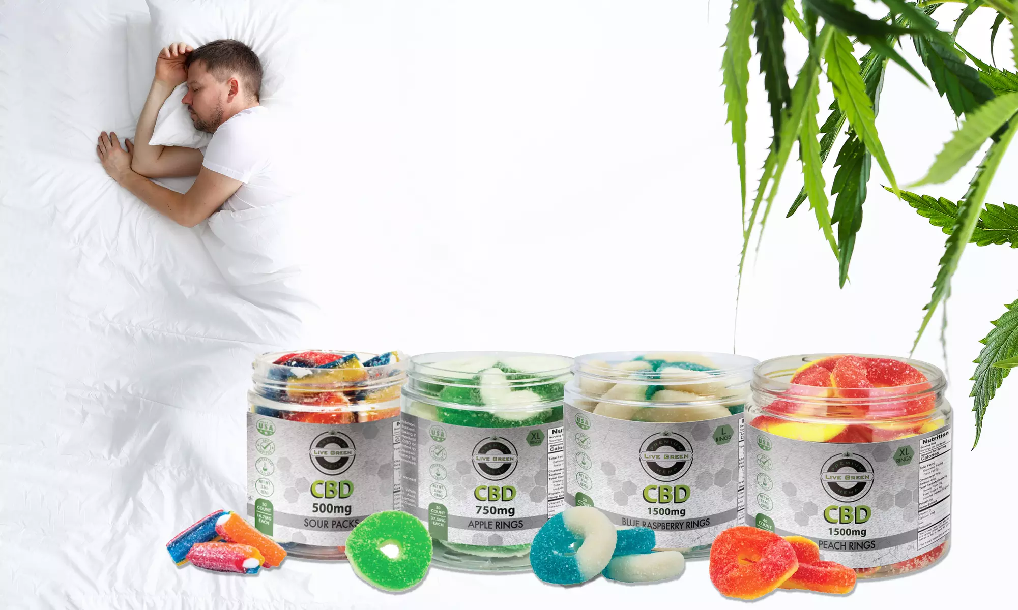 CBD Gummies Tasty and Organic (Up to 1500mg) by Live Green Hemp  - Primary Image