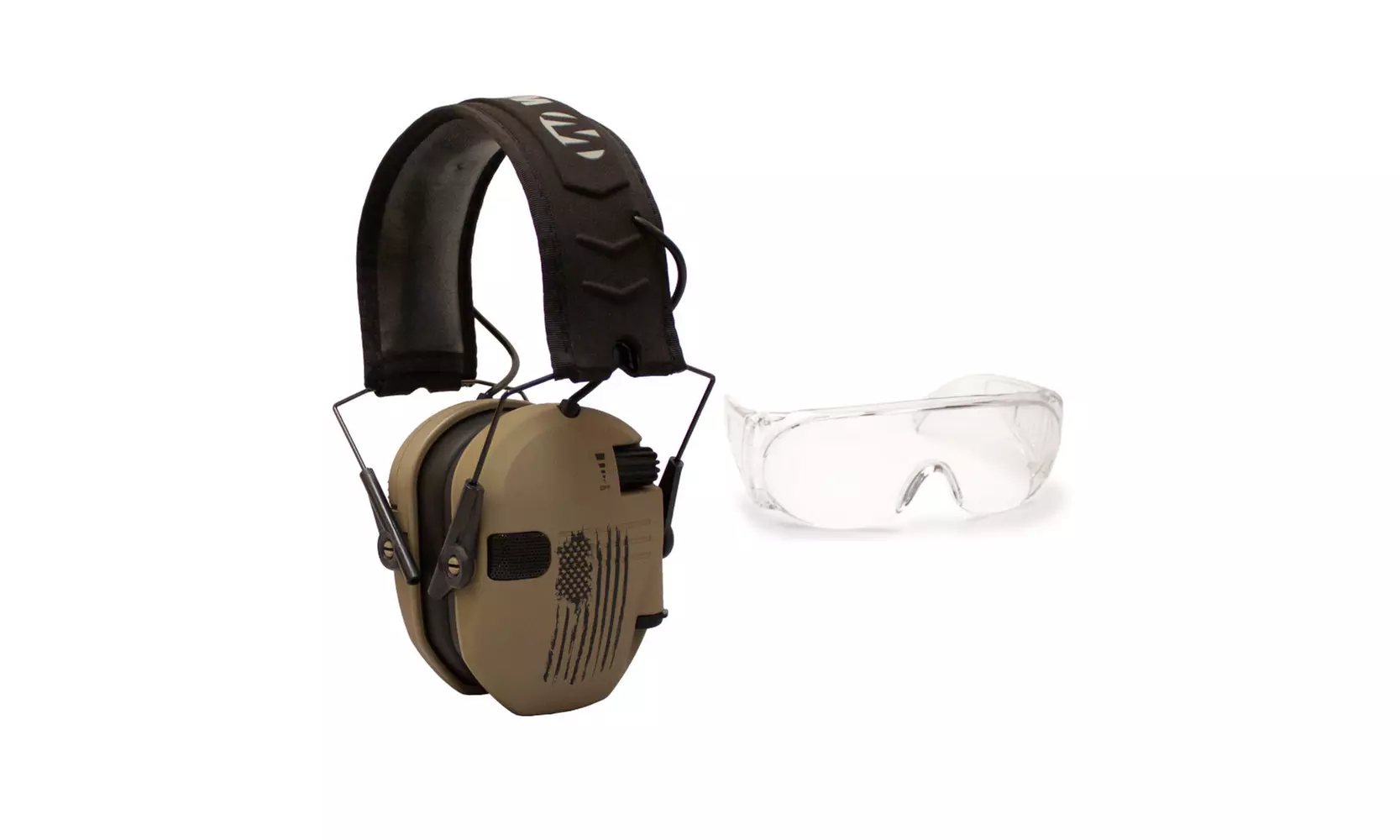 Walkers Razor Shooting Muffs (Distressed Flag) with OTG Shooting Glasses Kit - Primary Image
