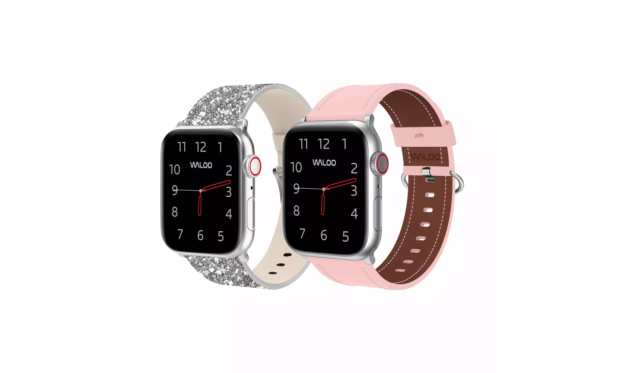 Waloo 2-Pack Leather Bling and Classic Leather Apple Watch Bands