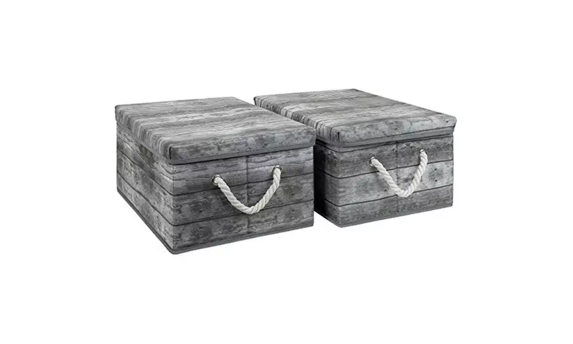 Wooden Pattern Storage Box - Grey (2 Pack)