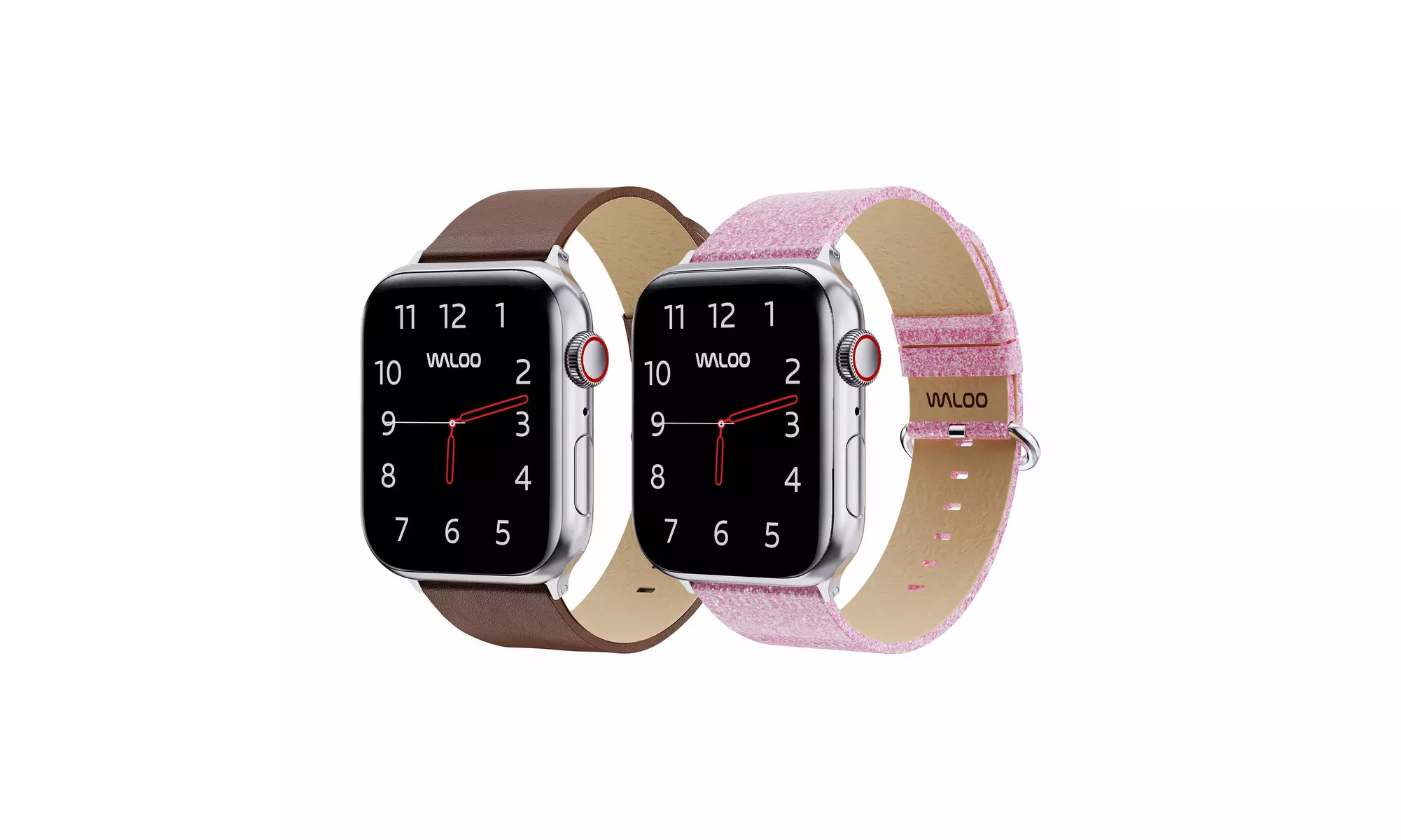 Waloo 2-Pack Leather Grain and Shiny Brilliance Apple Watch Bands