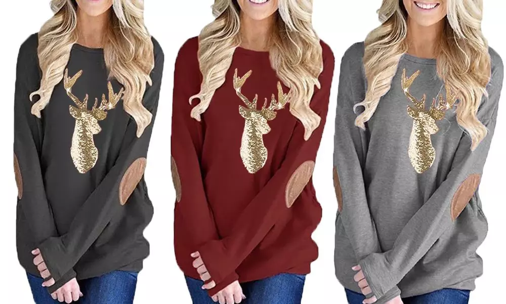 Leo Rosi Women's Gold Glitter Reindeer Top. Plus Sizes Available. - Primary Image