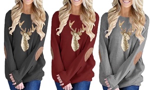 Leo Rosi Women's Gold Glitter Reindeer Top. Plus Sizes Available. 