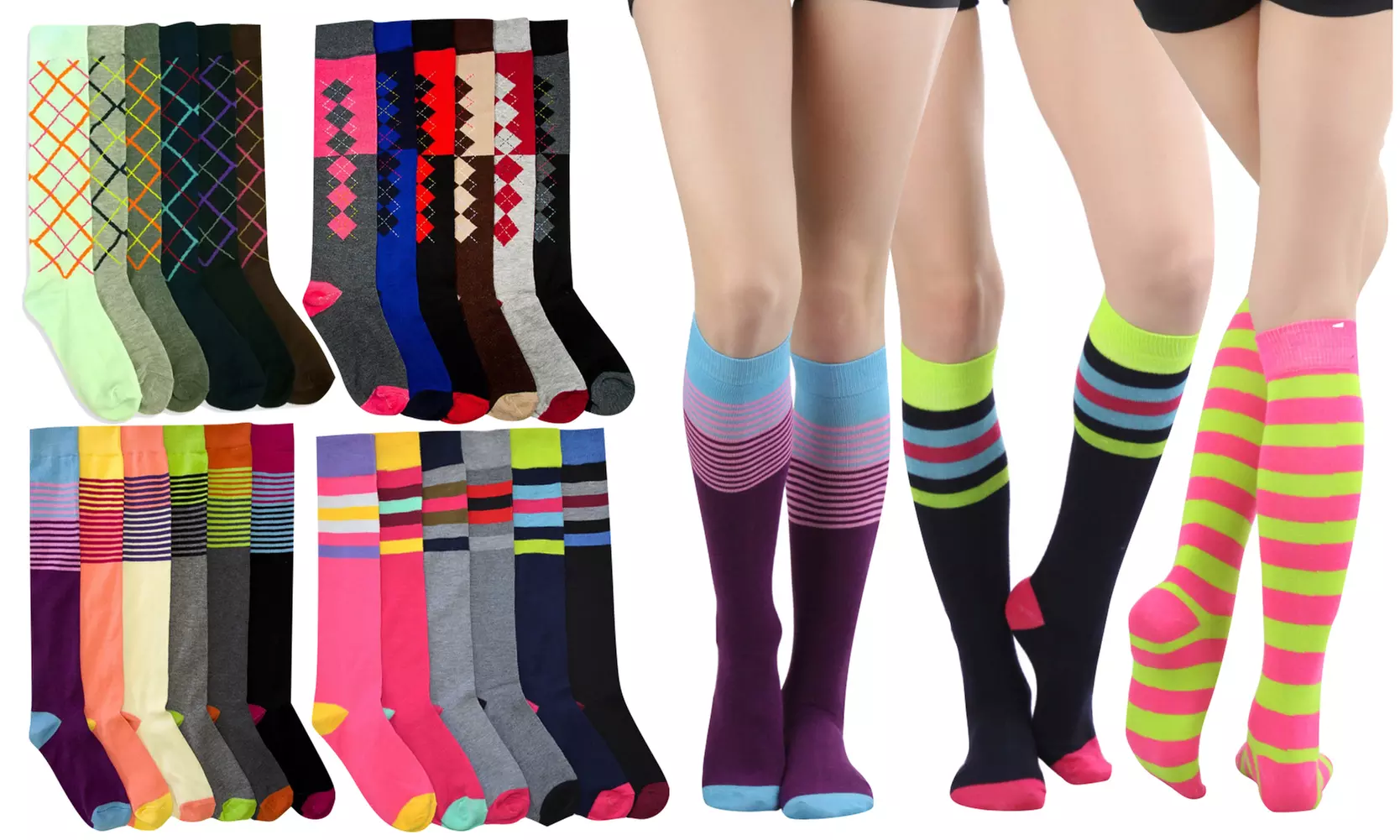 (6-Pairs) Knee-High Assorted Acrylic Socks - Primary Image