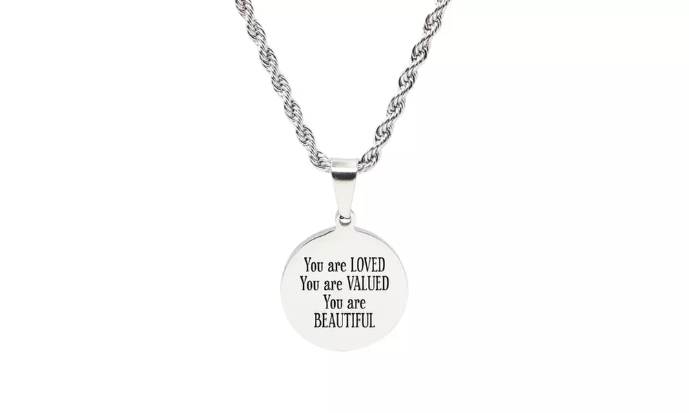 Pink Box Solid Stainless Steel Round Tag Inspirational Necklace - Second Medium