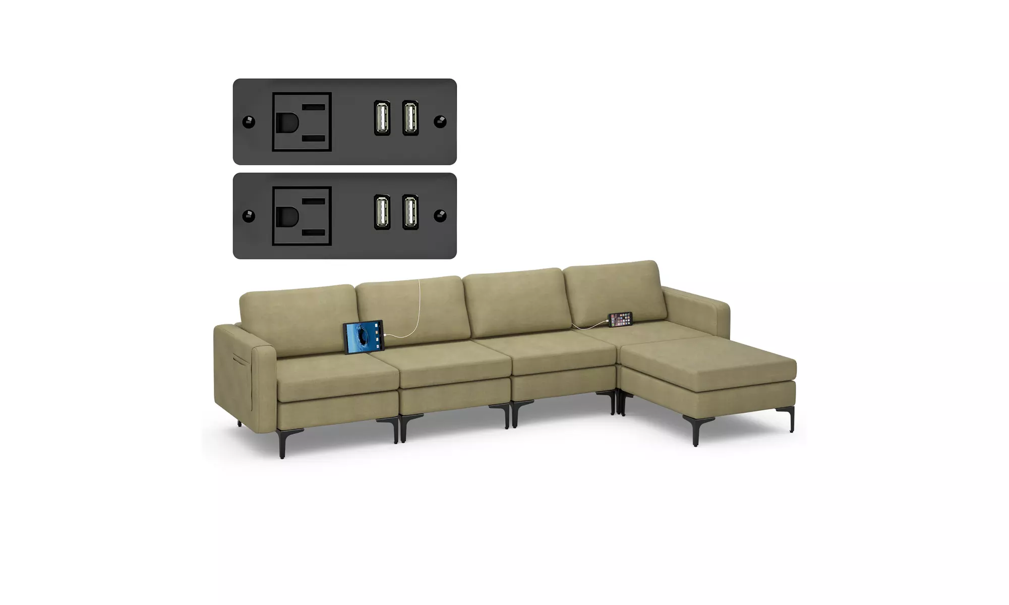 Costway Modular L-shaped Sectional Sofa with Reversible Chaise and 4 USB Ports 