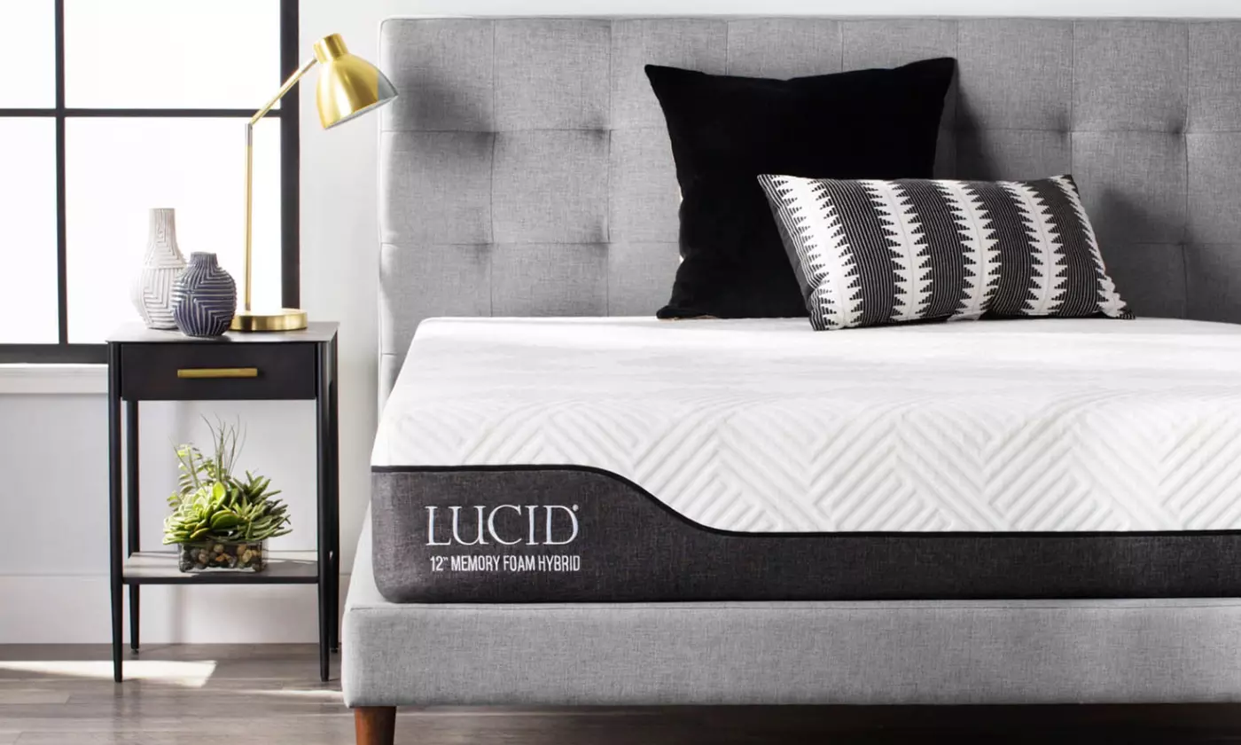 LUCID 12" Bamboo Charcoal and Aloe Vera Hybrid Mattress - Primary Image