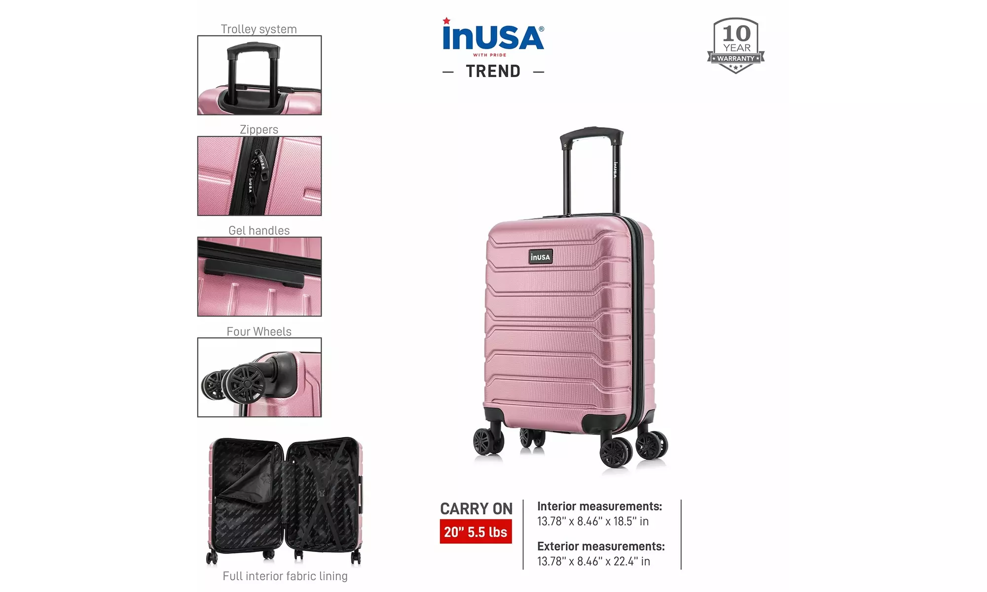 InUSA Trend lightweight hardside spinner luggage 20'', 24", 28" 