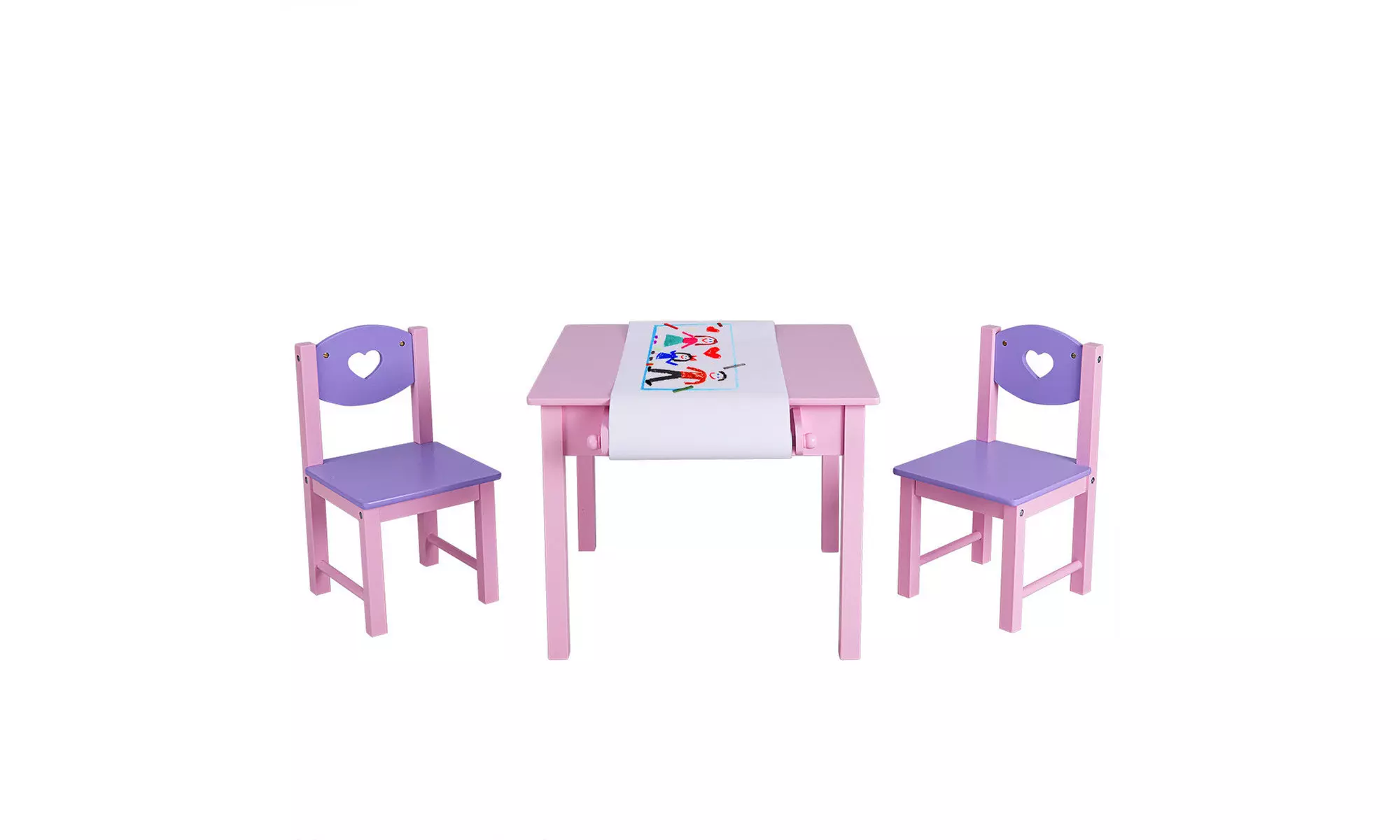 Kids Art Table and 2 Chairs Set with Paper Roll Rack & 2 Drawers for Painting - Primary Image
