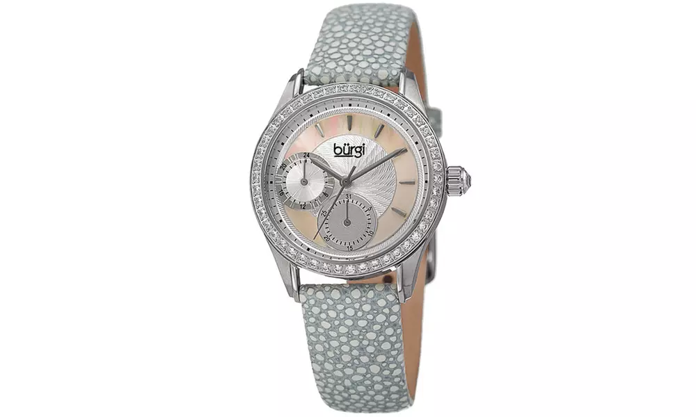 Burgi Women's Quartz Multifunction Crystal Leather Strap BURGP160 - Primary Image