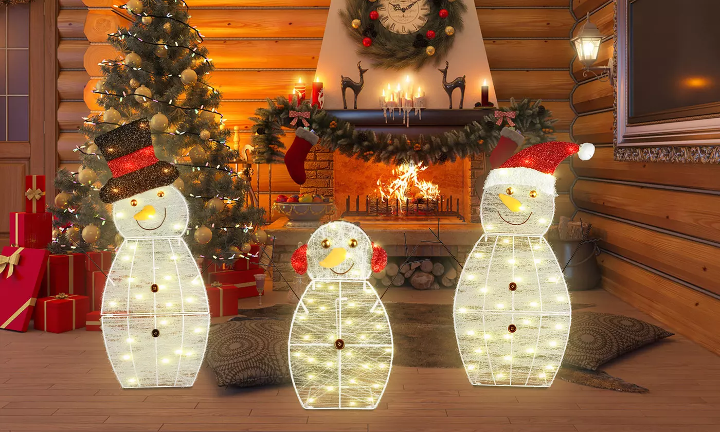 Christmas LED Lights: Snowman Family & Reindeer Holiday Decorations