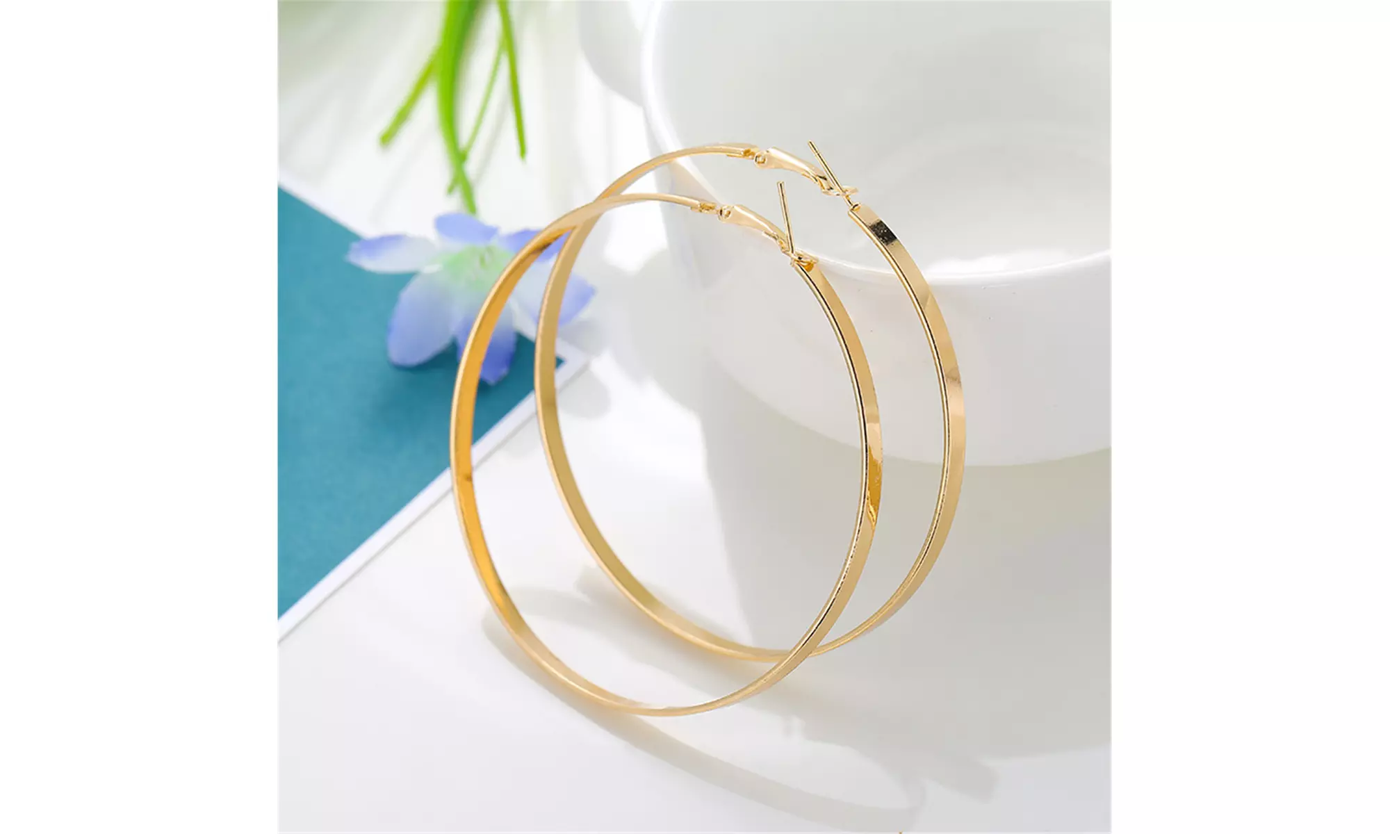 14k Gold Large Plated Hoop Earring with Omega Closure - Primary Image