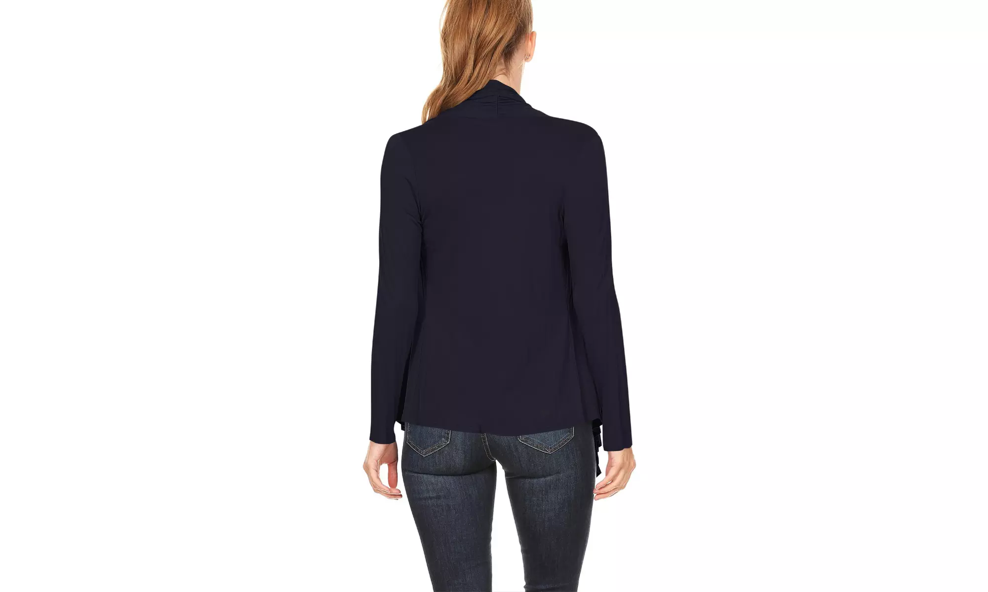 Women's Long Sleeve Draped Neck Open Front Solid Cardigan 
