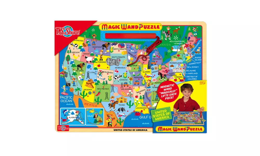 T.S. Shure Map of the USA Wooden Magnetic Magic Wand Puzzle - Primary Image