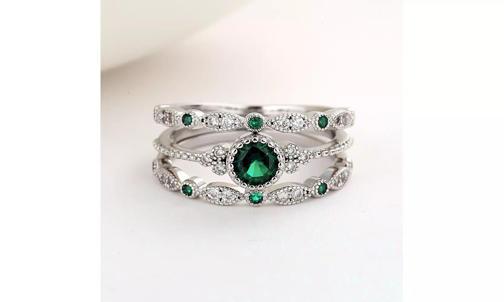 18K Gold Plated Bezel French Miligrain Ring Set with crystals from Swarovski
