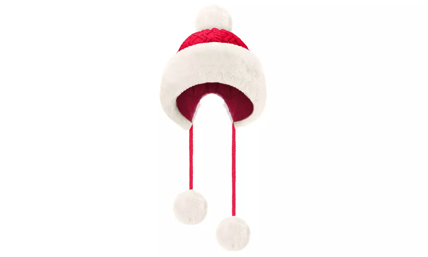 Women Winter Warm Faux Fur Knit Pom Pom Hat Beanie Bobble Ski Fleece Lined 