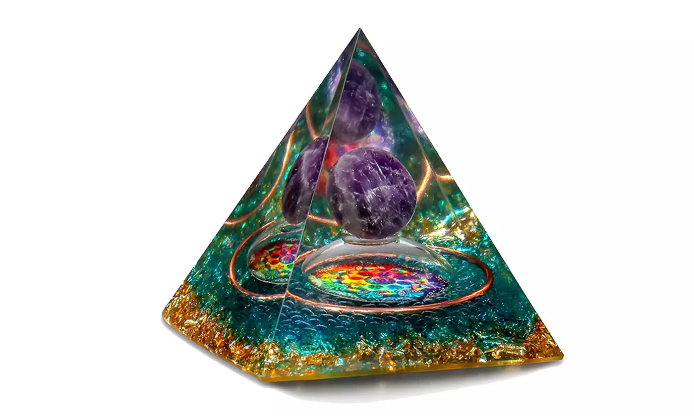 Orgone Pyramid Taichi Amethyst&Obsidian Healing Crystal Pyramid Energy Generator