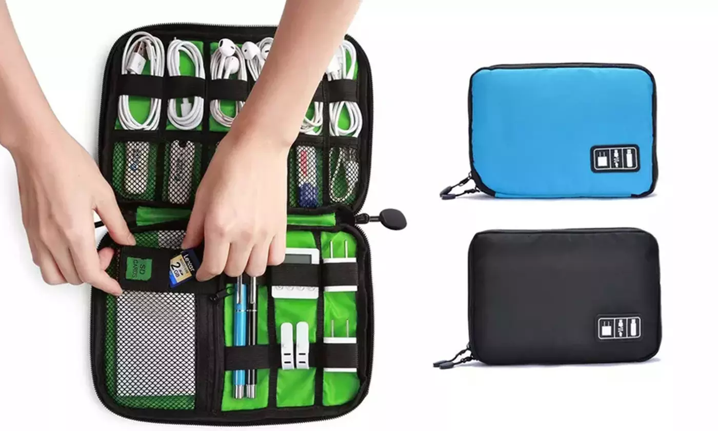Electronics Accessories Organizer Travel Storage Hand Bag Cable USB Drive Case - Primary Image