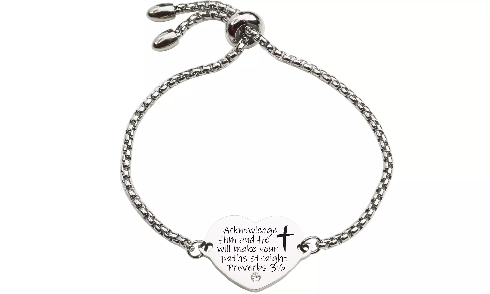 Solid Stainless Steel Scripture Heart Slider Bracelet by Pink Box - Second Medium