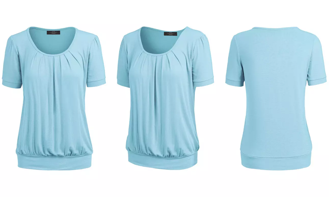 Made by Johnny Women's Scoop Neck Short Sleeve Front Pleated Blouse