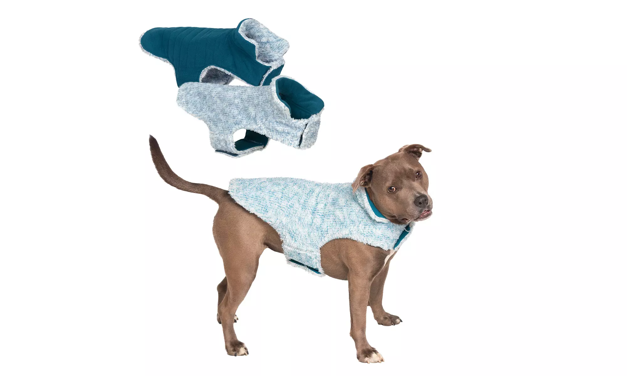 FurHaven Flex-Fit Faux Fur Warn and Cozy Reversible Dog Coat