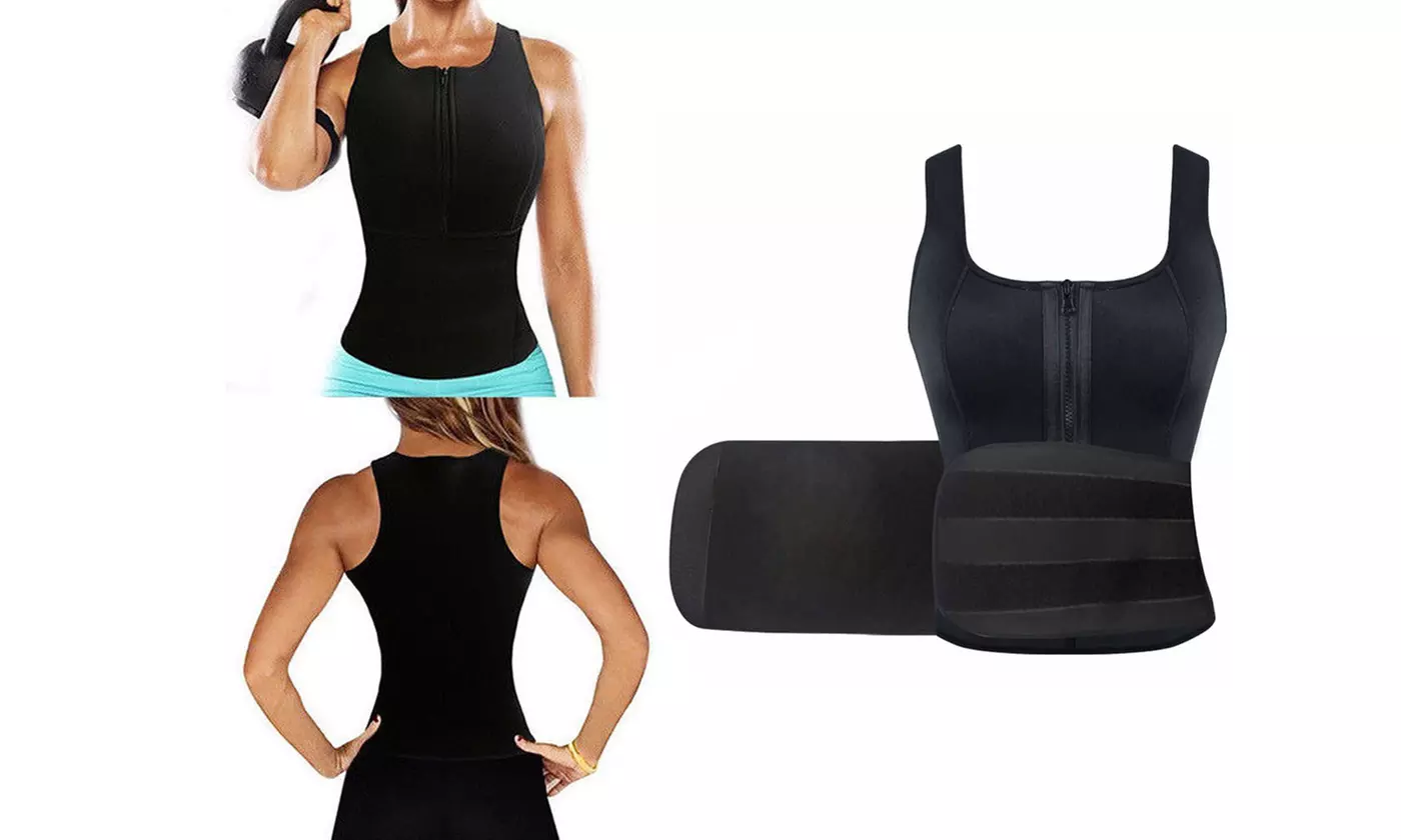 Women Sweat Suit Waist Trainer Vest Body Shaper Slimming Adjustablet Belt 