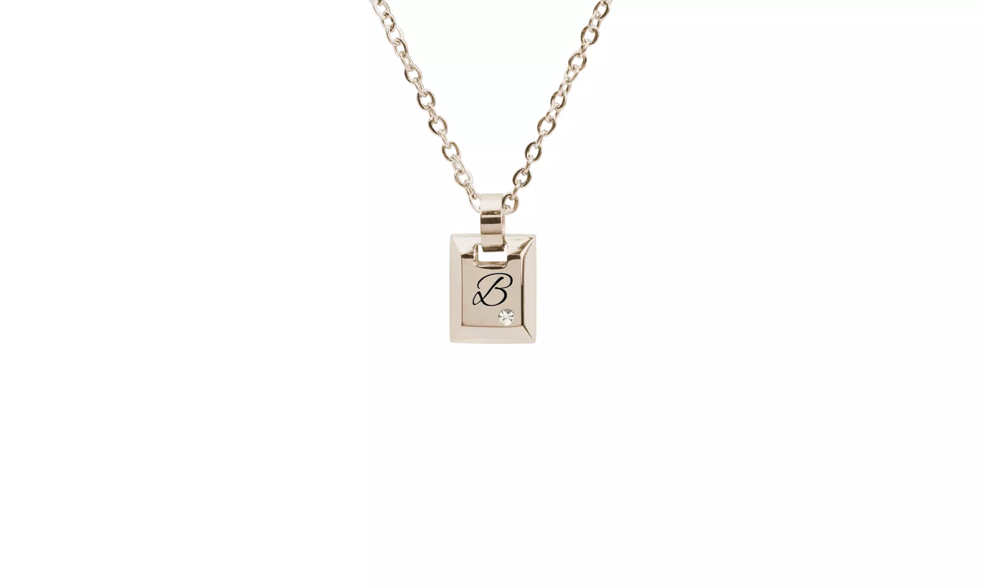 Beveled Initial Cube with Cubic Zirconia by Pink Box - Primary Image