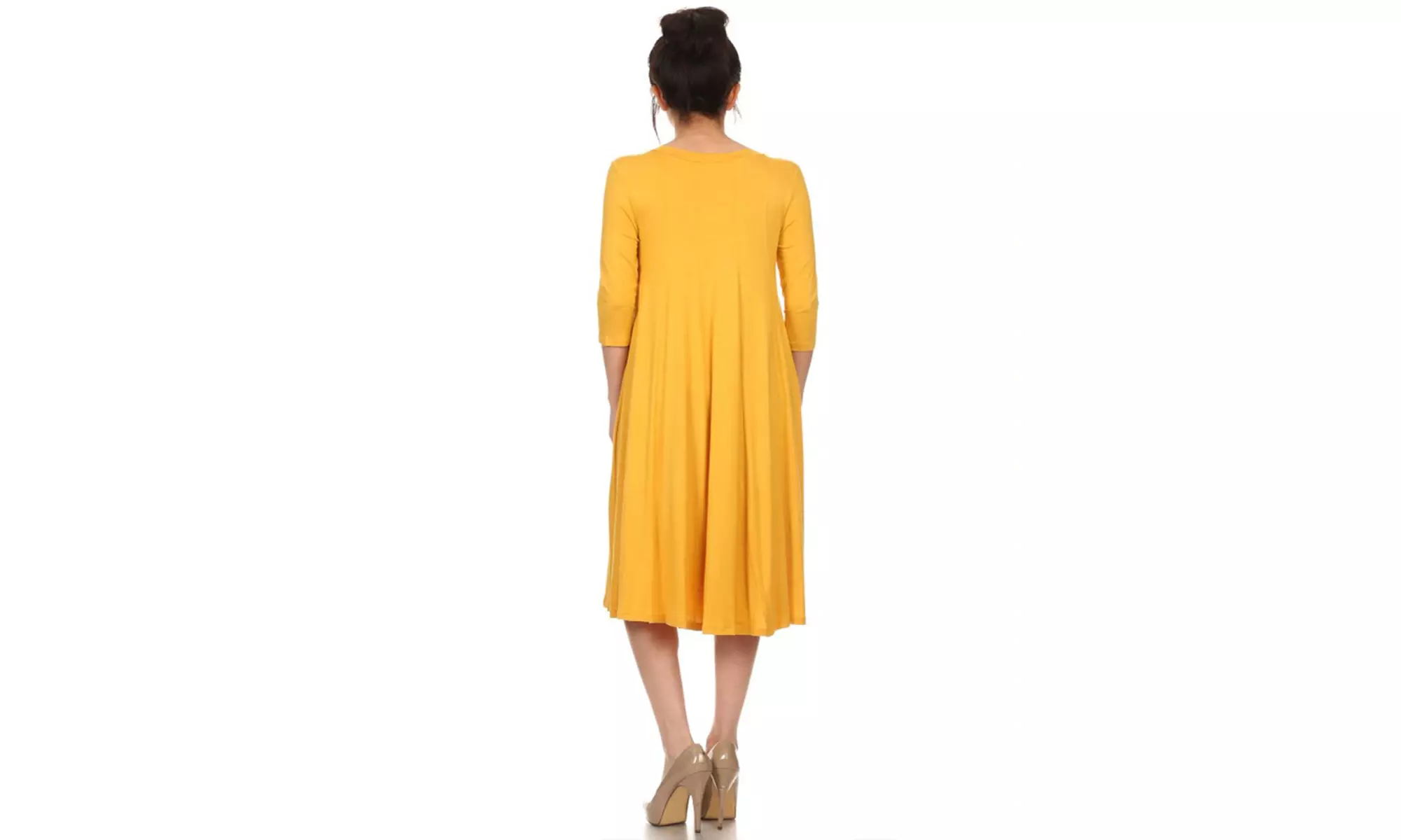 Women's Solid Casual Comfy 3/4 Sleeve Loose Fit A-line Midi Dress