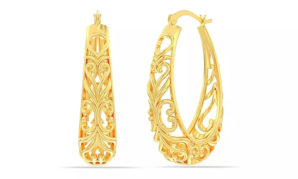18K Gold Plated Sterling Silver Filigree Hoop Earrings - Second Medium