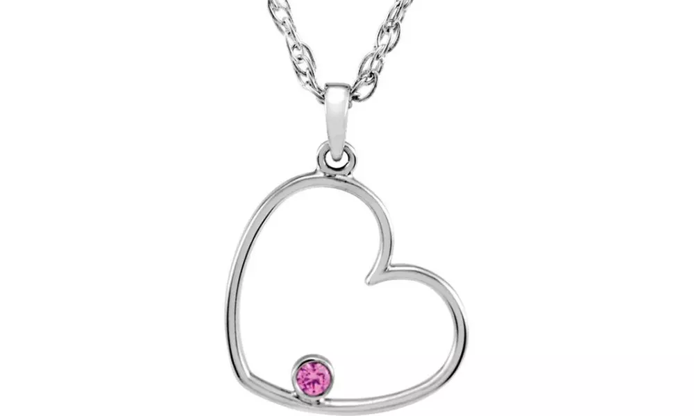 Paris Jewelry White Gold Plated Pink Cubic Zirconia Heart 18 Inch Necklace