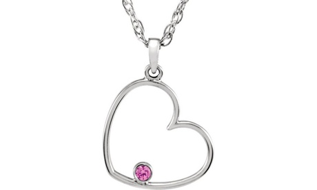 Paris Jewelry White Gold Plated Pink Cubic Zirconia Heart 18 Inch Necklace White Gold Cubic Zirconia Cubic Zirconia