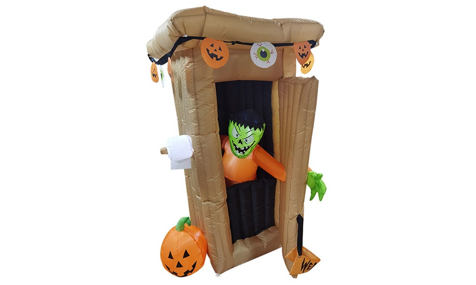 6ft Large Halloween Animated LED Inflatable Spooky Outhouse With Monster