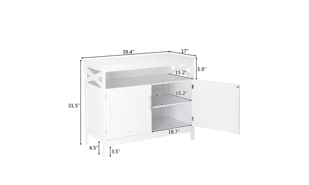 Double Door Side Cabinet With Partition White