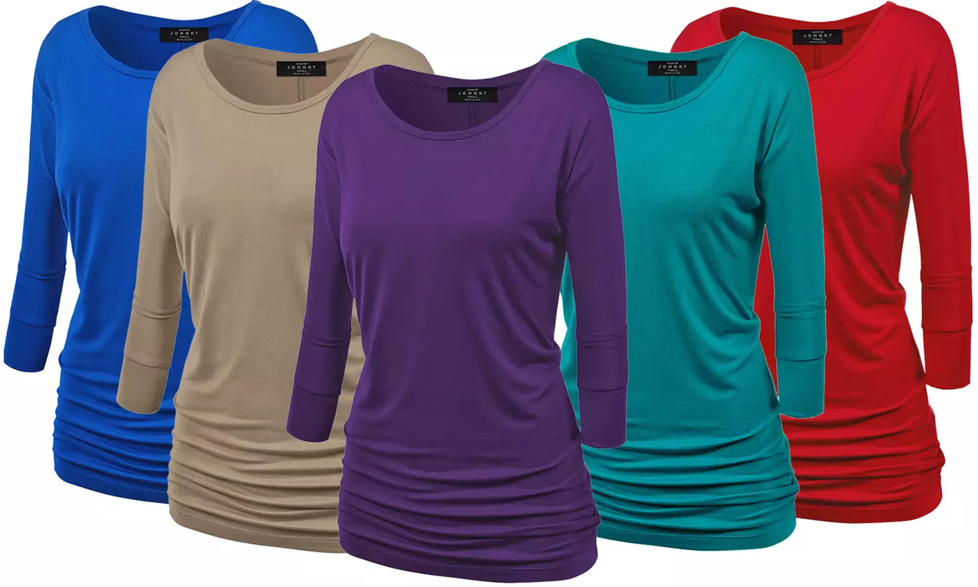 Made by Johnny Women's Crew Neck 3/4 Sleeve Drape Dolman Top with Side Shirring - Primary Image