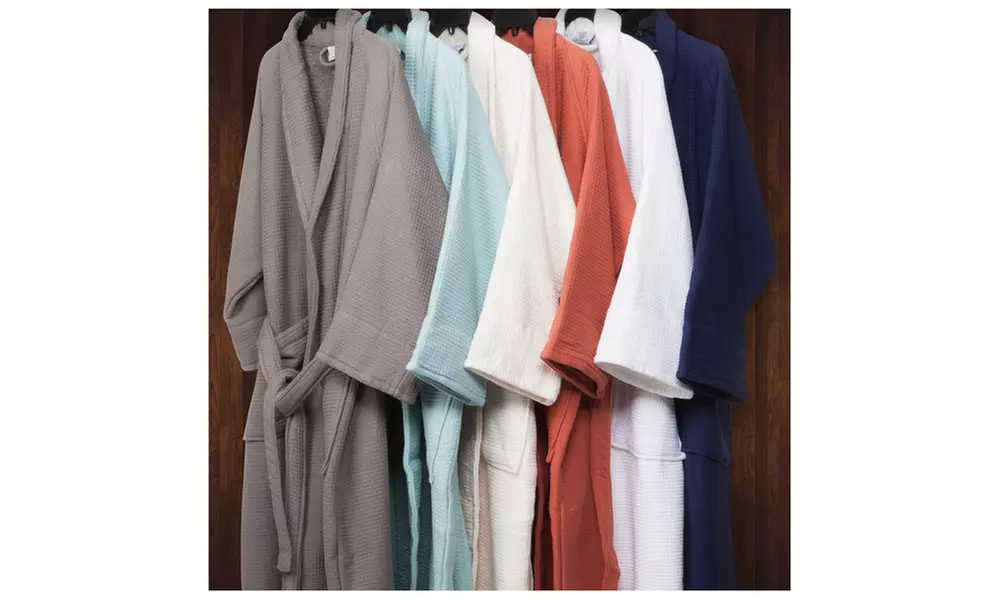 Cotton Terry Waffle Weave Bathrobe for Men and Women - Primary Image
